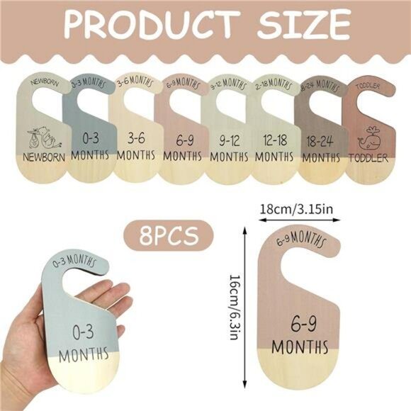 Baby closet dividers wooden size labels nursery clothes organizer newborn toddle - Picture 2 of 8